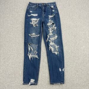 American Eagle Mom Jean Distressed Skinny Women's SZ 0 Blue Mid Rise 100% Cotton